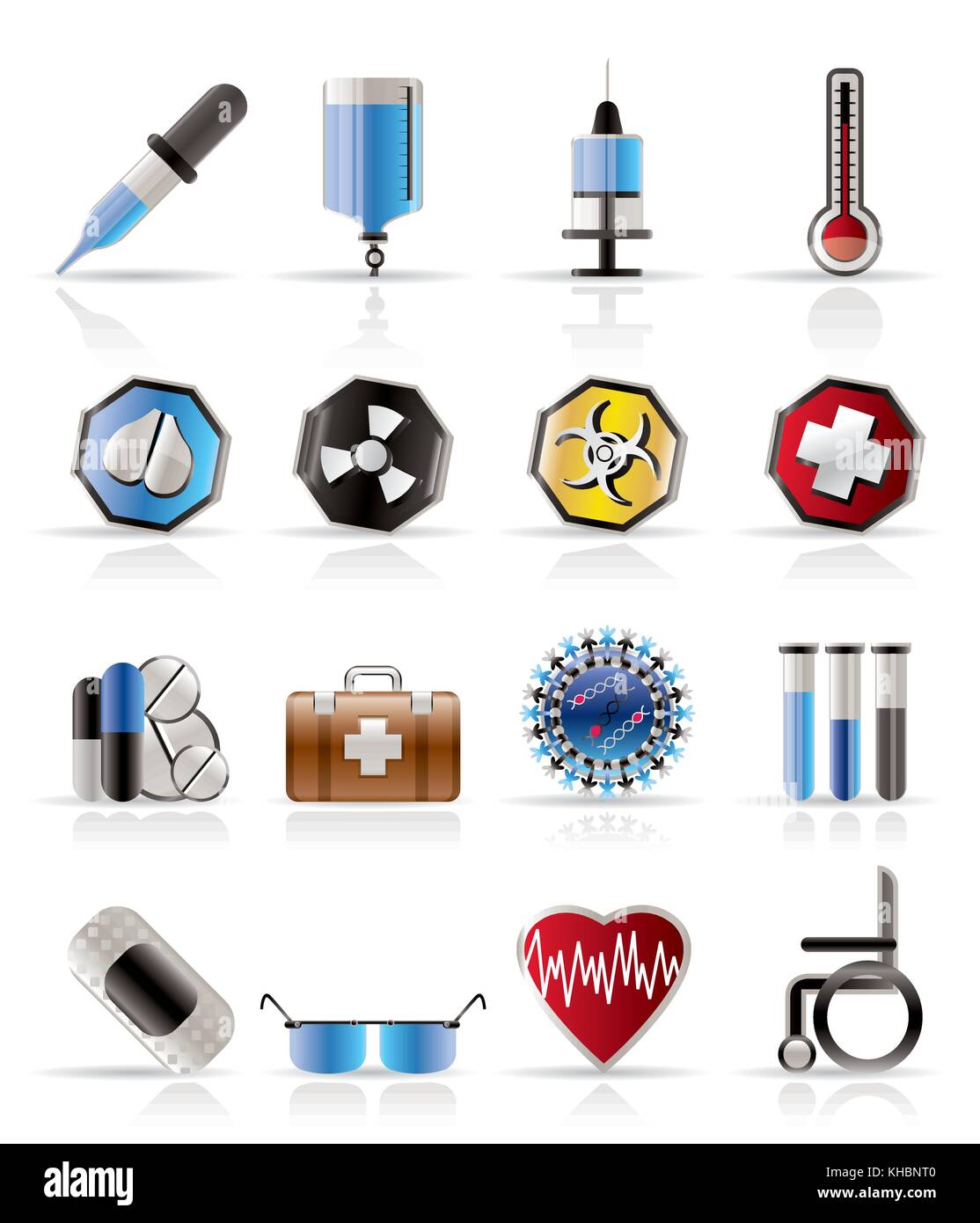 Realistische medizinische themed Symbole und Warnung - Zeichen - Vektor Icon Set Stock Vektor