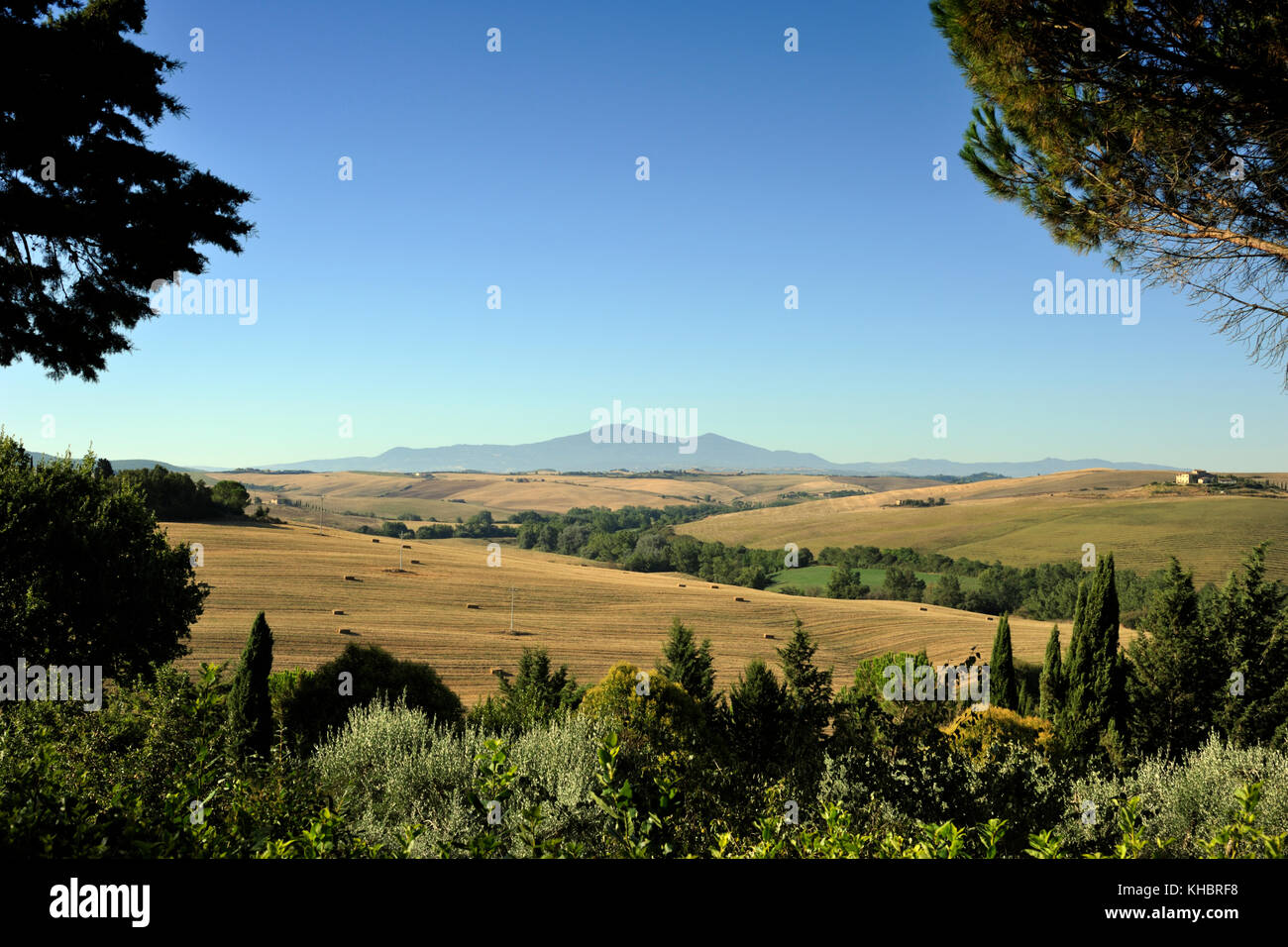 Italien, Toskana, Crete Senesi, Landschaft und Monte Amiata Stockfoto