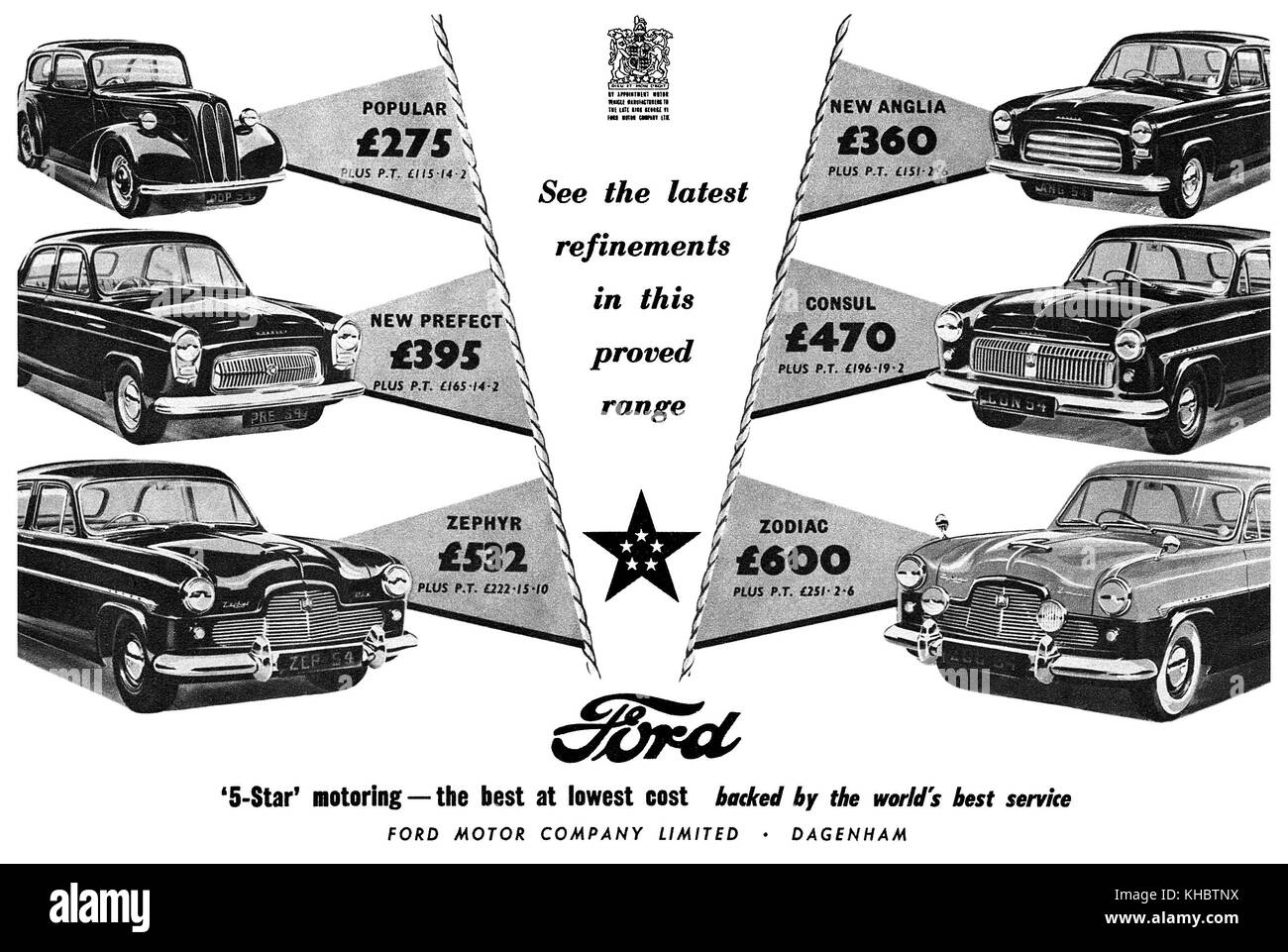1954 britischen Werbung für Ford Motor Cars. Stockfoto