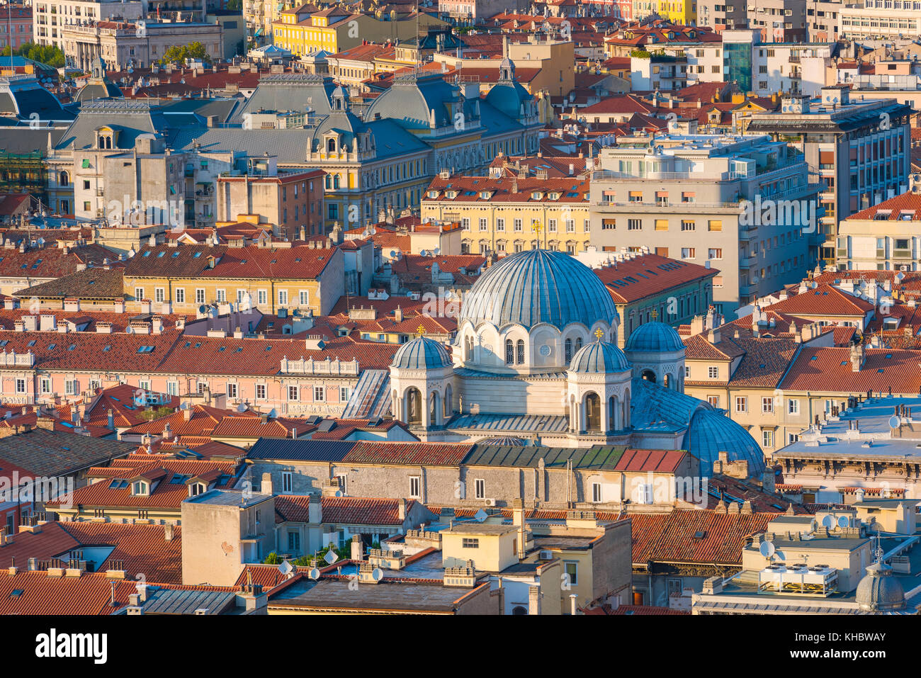 Triest Stadt, Luftaufnahme des Borgo Teresiano im Zentrum der Stadt von Triest, Friaul Julisch Venetien, Italien Stockfoto