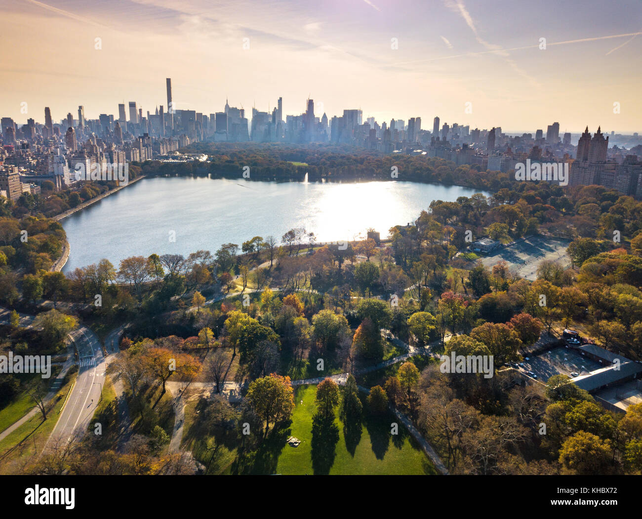 New York Panorama shot vom Central Park, Luftaufnahme im Herbst Saison Stockfoto