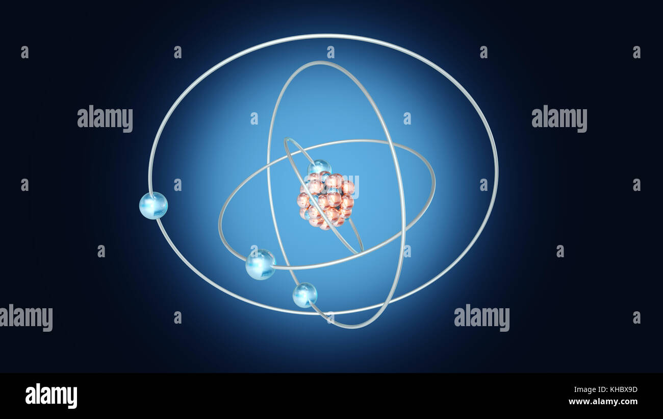 Partikel Spinnen um einen Atomkern. Stockfoto