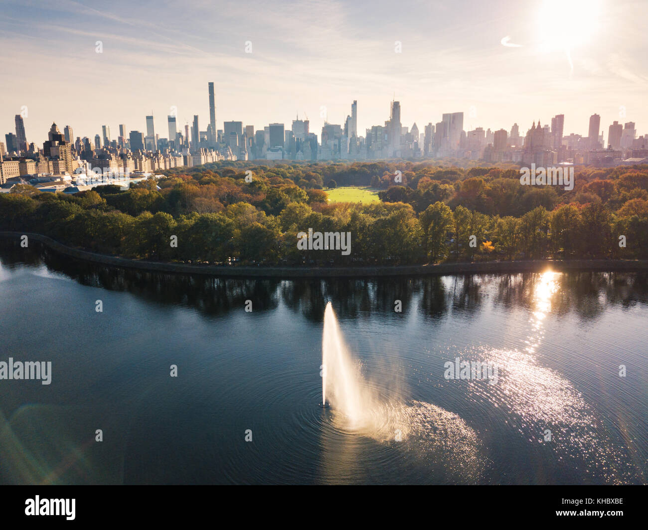 New York Panorama vom Central Park, Luftaufnahme im Herbst Saison Stockfoto