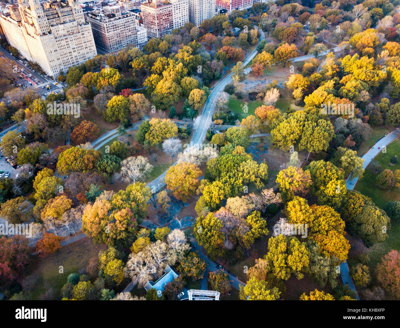 New York Panorama shot vom Central Park, Luftaufnahme im Herbst Saison Stockfoto
