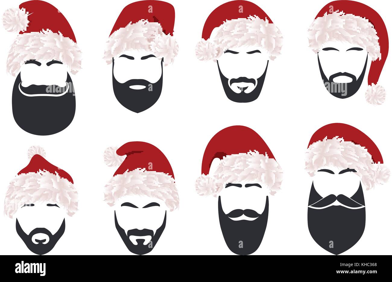 Silhouette von das Gesicht ein Mann mit einem schwarzen Bart, einem schwarzen Schnurrbart und einem roten santa claus hat Vector Illustration auf weißem Hintergrund. Stock Vektor