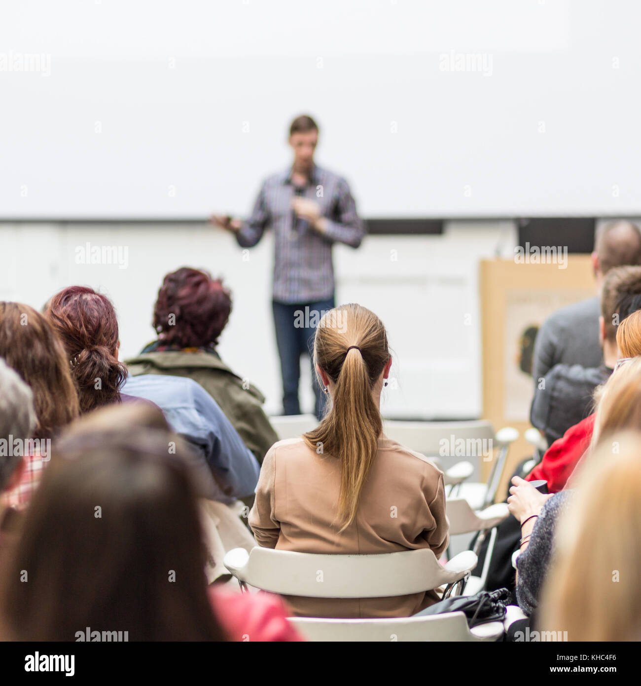 Öffentlicher Redner, Vortrag auf der Veranstaltung. Stockfoto