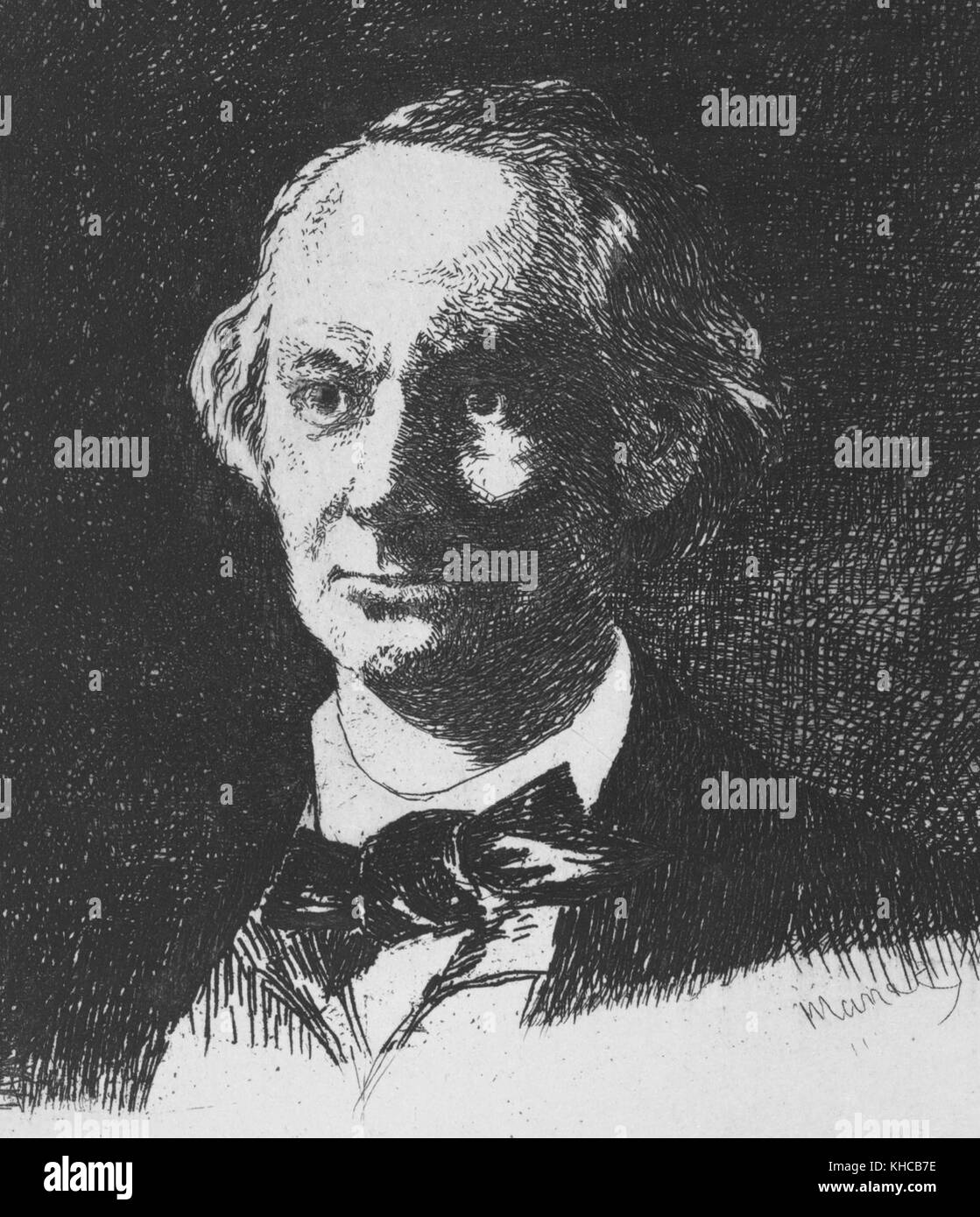 Porträt von Charles Boudelaire geätzt, von Edouard Manet, diese Radierung wurde als Frontispiz Asselineau Biographie von Baudelaire 1869, 1865 veröffentlicht. Von der New York Public Library. Stockfoto