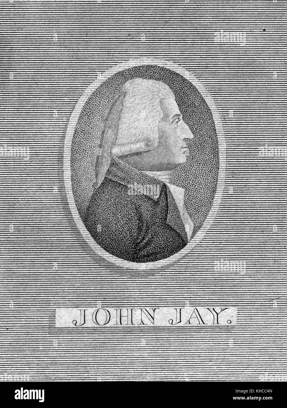 Gravur aus einer Profilansicht Porträt von John Jay, Gründer und erster Chef der Justiz der Vereinigten Staaten, 1790. Aus der New York Public Library. Stockfoto