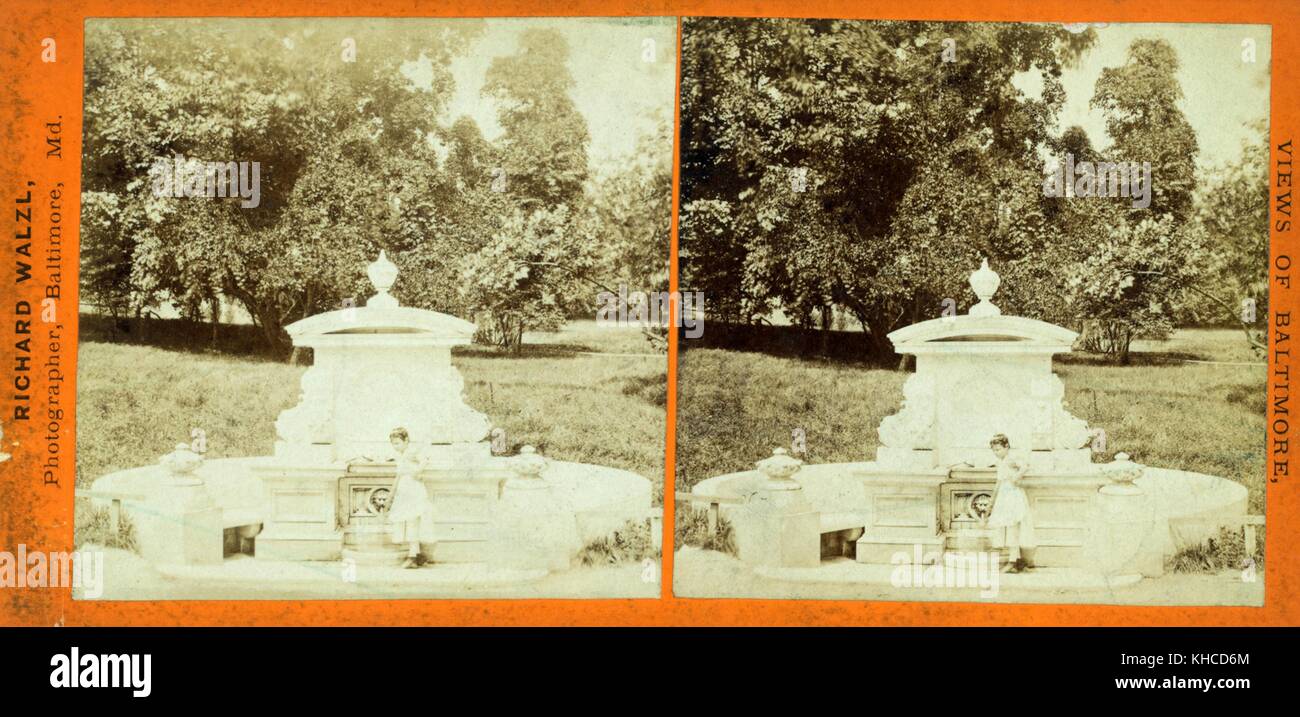 Frau im Fountain Druid Hill Park, Baltimore, Maryland, 1865. Aus der New York Public Library. Stockfoto