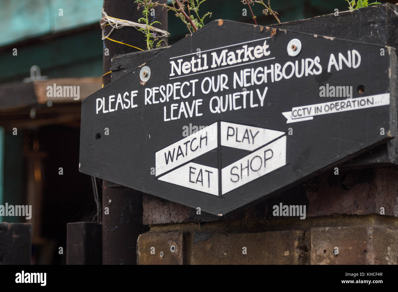 Ein Zeichen außerhalb Netil Markt in Hackney, London Stockfoto