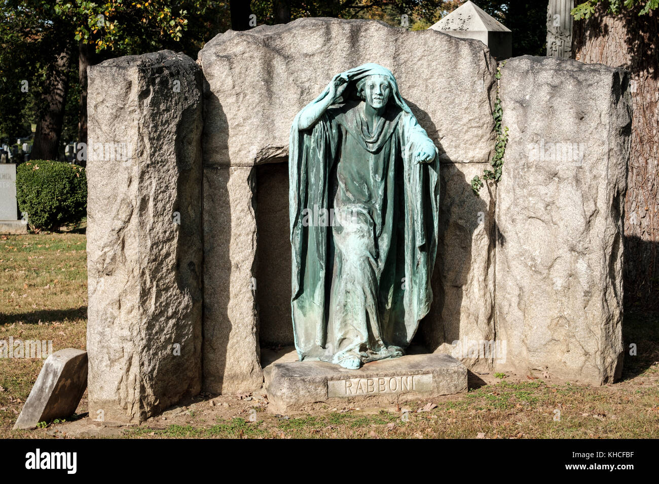 Rabboni-Ffoulke Memorial, Grab Marker von Charles Matthews Ffoulke in Rock Creek Cemetery, nach Künstler Gutzon Borglum, Washington, D.C., USA. Stockfoto