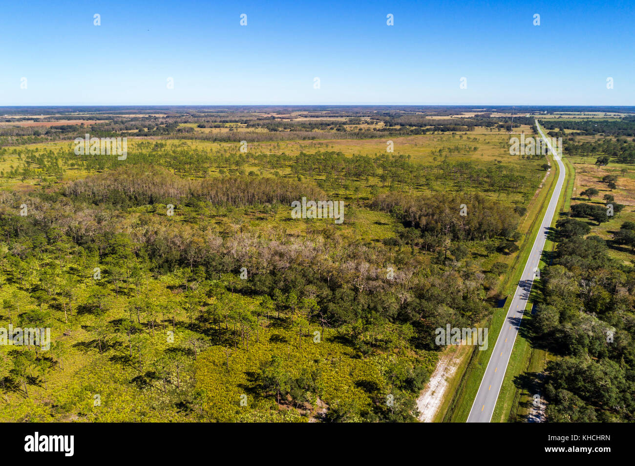 Florida, Kenansville, Lake Marian Highlands, Three Lakes Wildlife Management Area, State Road 523 Highway, Luftaufnahme von oben, USA USA USA USA Amerika Stockfoto