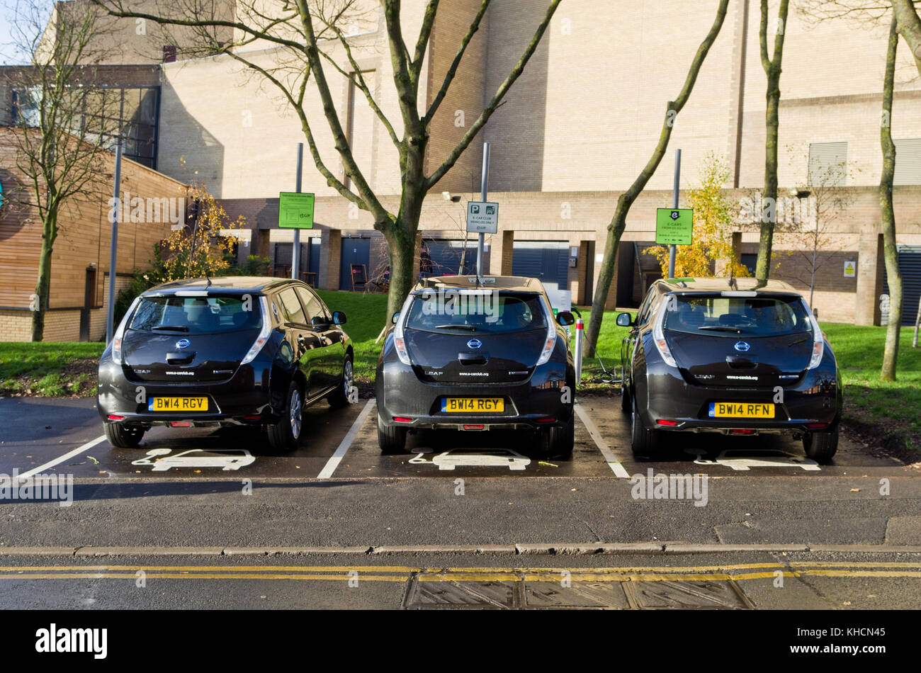 Elektrische Autos zu mieten, Teil der e-Car Club, Stadtzentrum, Northampton, Großbritannien Stockfoto