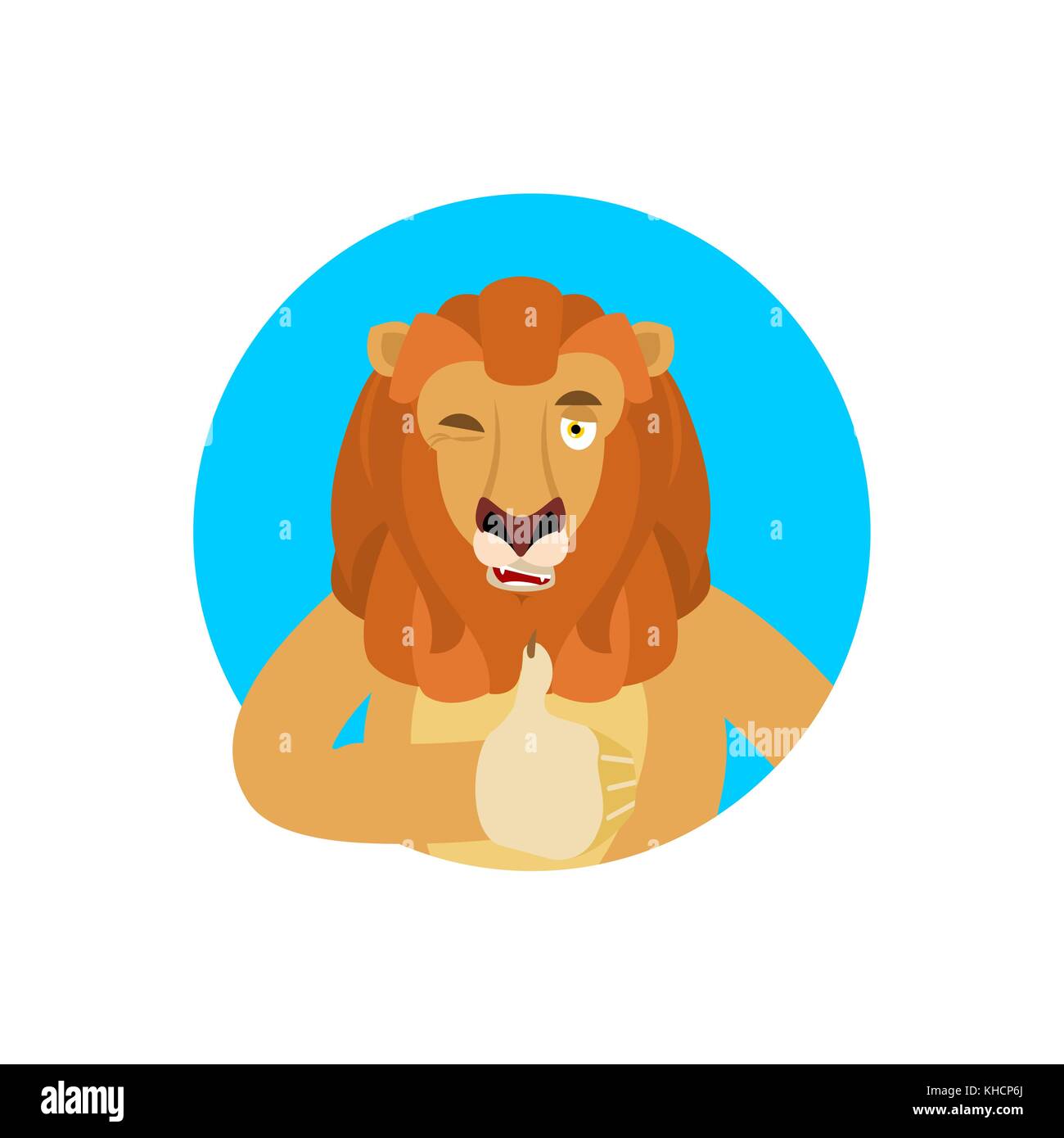 Lion Daumen nach oben und winks Emoji. wildes Tier glücklich Emoji. Vector Illustration Stock Vektor