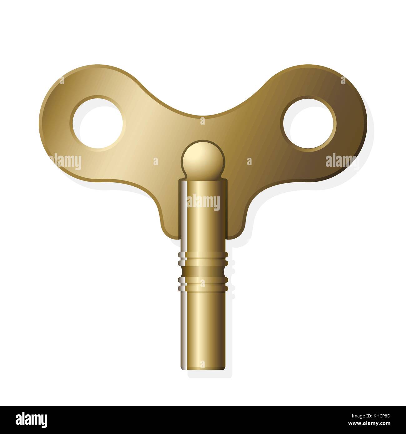Vintage-Messing- oder Goldmetall-Windup-Schlüssel zum Aufwickeln von Uhrmechanismen oder alten Spielzeugen, isoliert auf weißer Vektorgrafik Stock Vektor