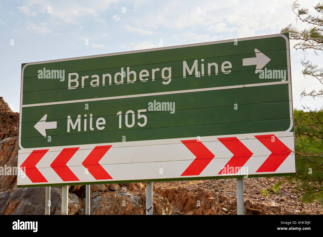 Schild für Brandberg Mine, Jodhpur District, Kunene Region, Namibia, Afrika Stockfoto