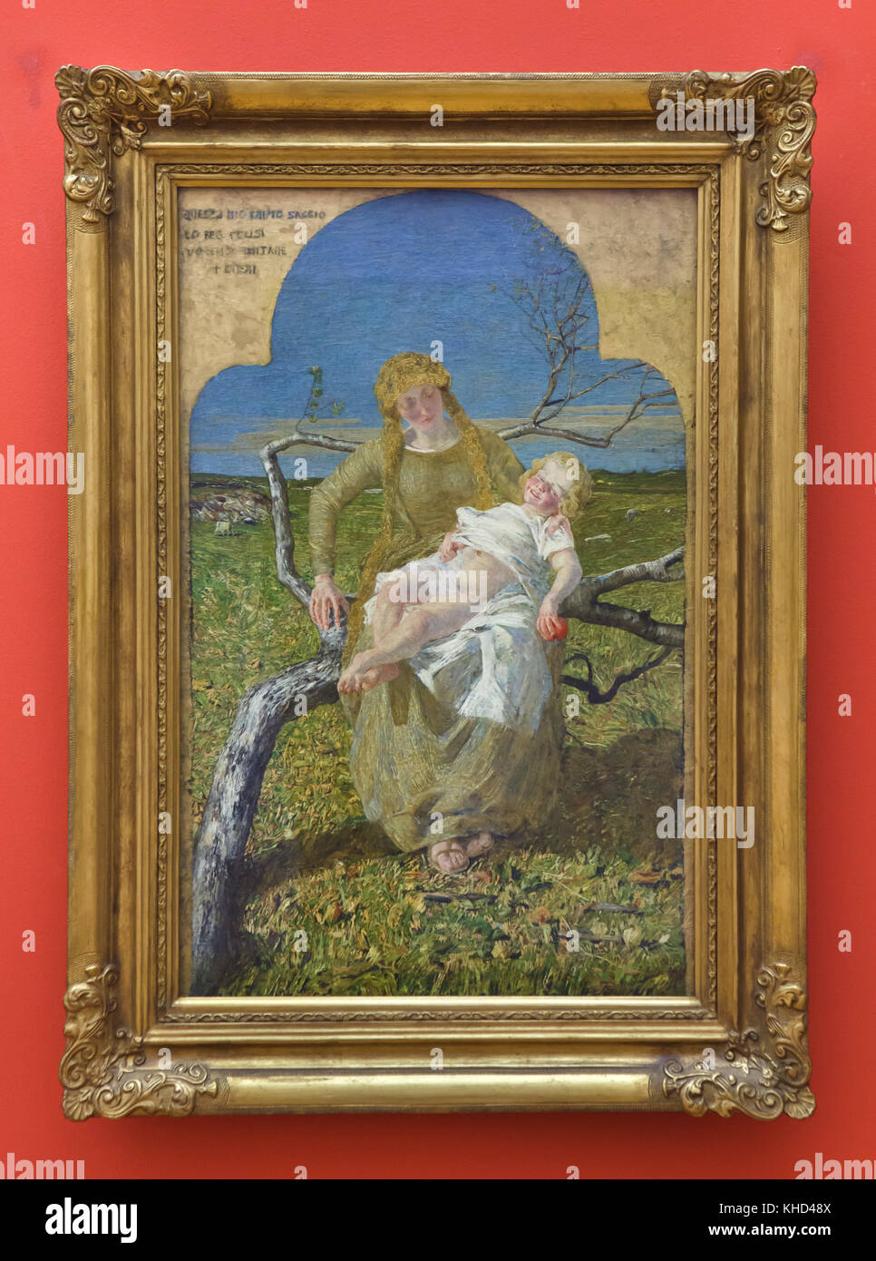 Gemälde "Frucht der Liebe" (1889) von Italienischen symbolistische Maler Giovanni Segantini im Museum der bildenden Künste (Museum der schönen Künste) in Leipzig, Sachsen, Deutschland. Stockfoto