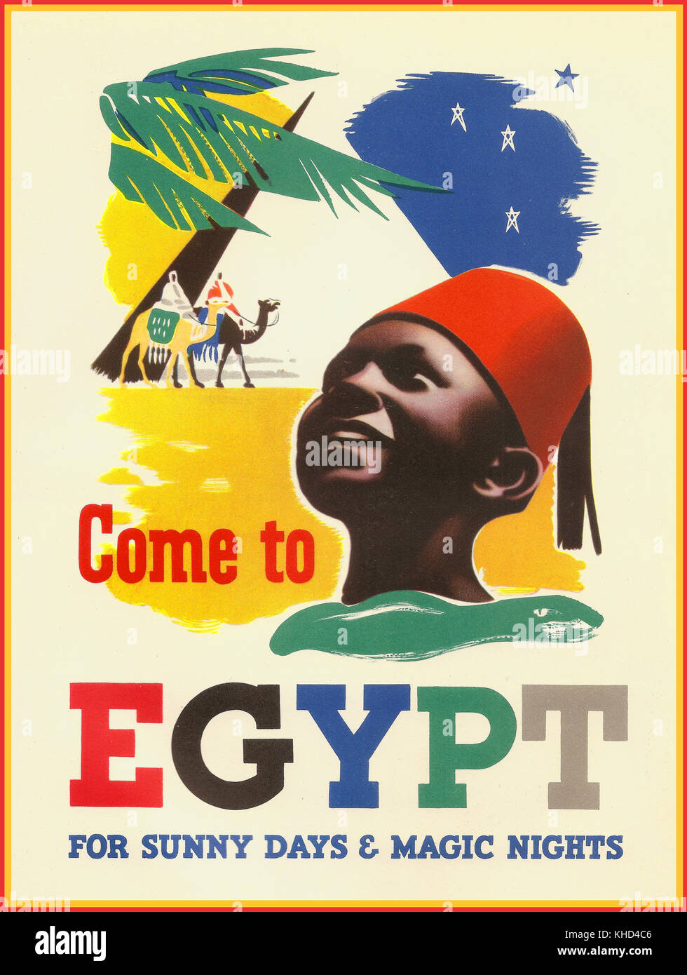Jahrgang 1950 Ägypten reisen Poster' kommen Sie nach Ägypten für sonnige Tage und Magic Nights' Stockfoto