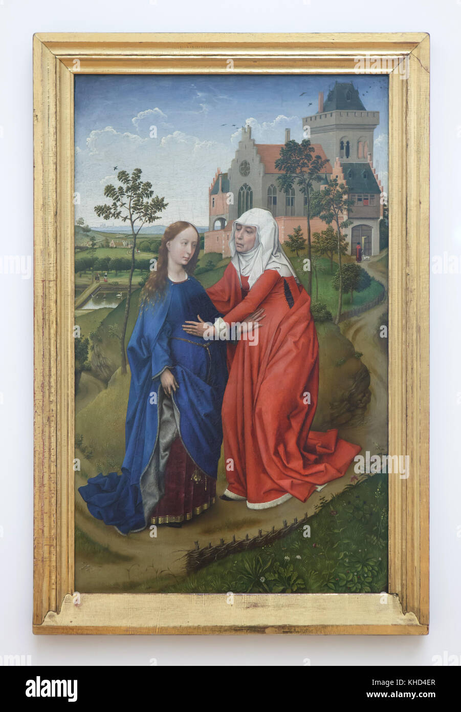 Gemälde "Heimsuchung" (Ca. 1435) von flämischen Renaissance Maler Rogier van der Weyden in der Ausstellung des Museums der bildenden Künste (Museum der schönen Künste) in Leipzig, Sachsen, Deutschland. Stockfoto