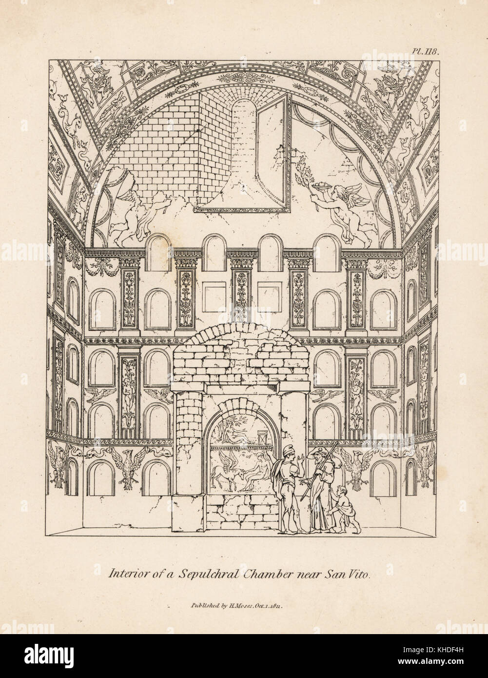 Innenraum eines sepulchral Kammer in der Nähe von San Vito. Kupferstich von Henry Mose aus einer Sammlung von antiken Vasen, Altäre, etc., London, 1814. Stockfoto