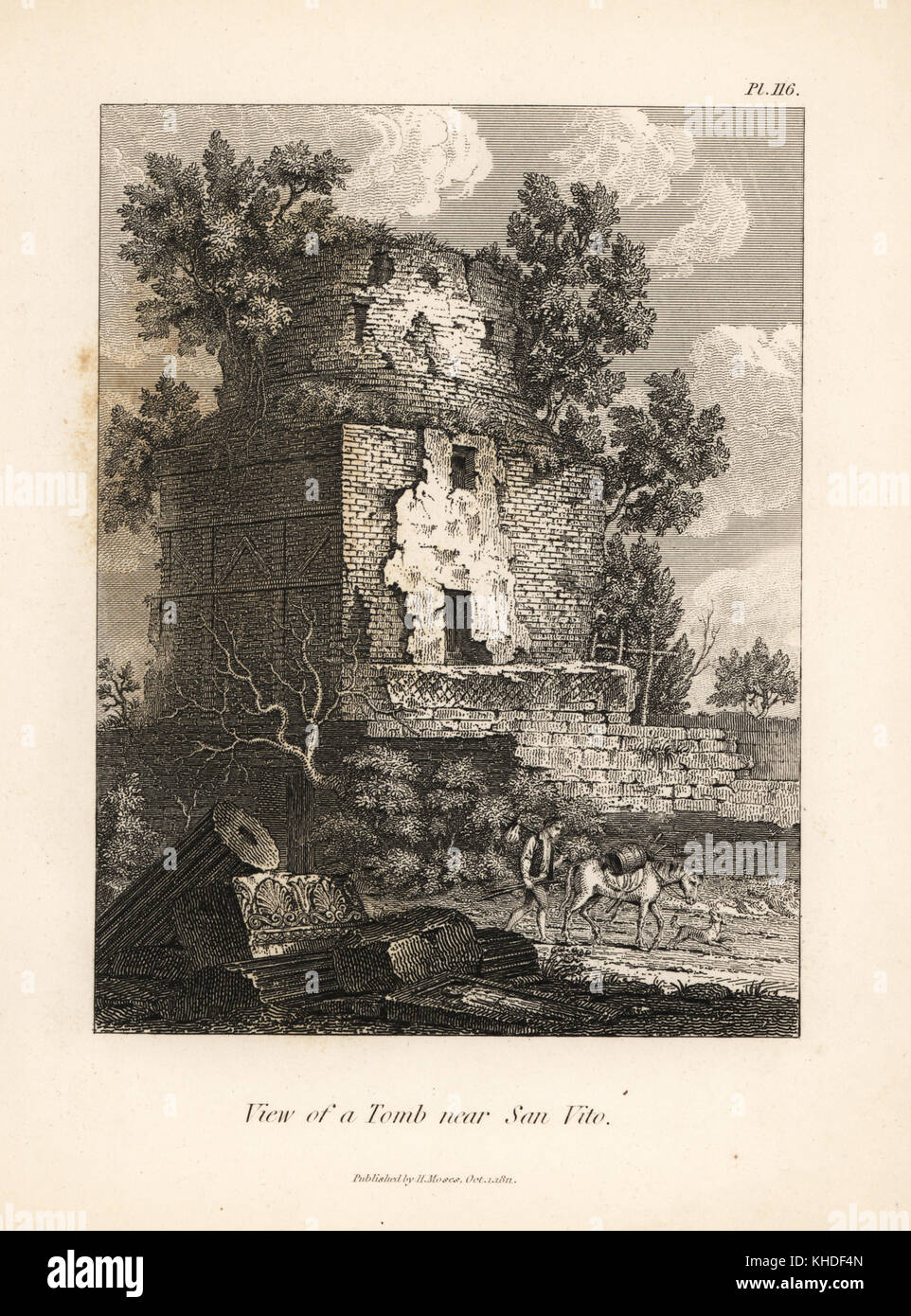 Blick auf eine alte Gruft in der nähe von San Vito. Kupferstich von Henry Mose aus einer Sammlung von antiken Vasen, Altäre, etc., London, 1814. Stockfoto