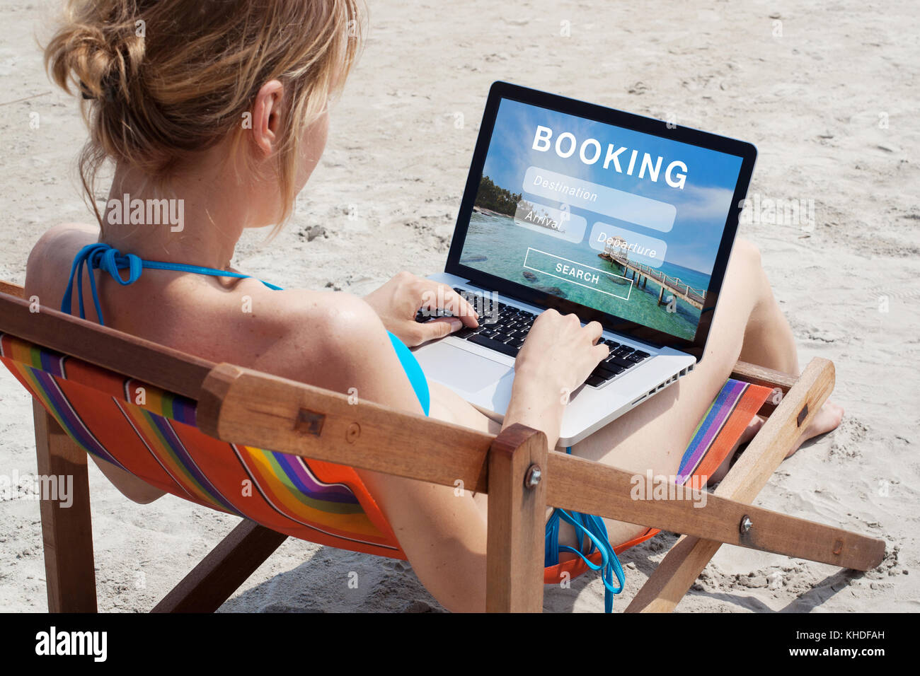 Travel Booking Konzept, Touren, Hotels und Tickets online buchen Stockfoto
