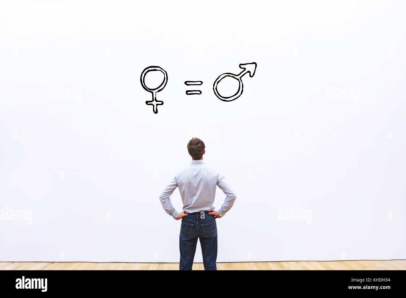 Das Konzept der Gleichstellung der Geschlechter, Mann und Frau sind gleich Stockfoto