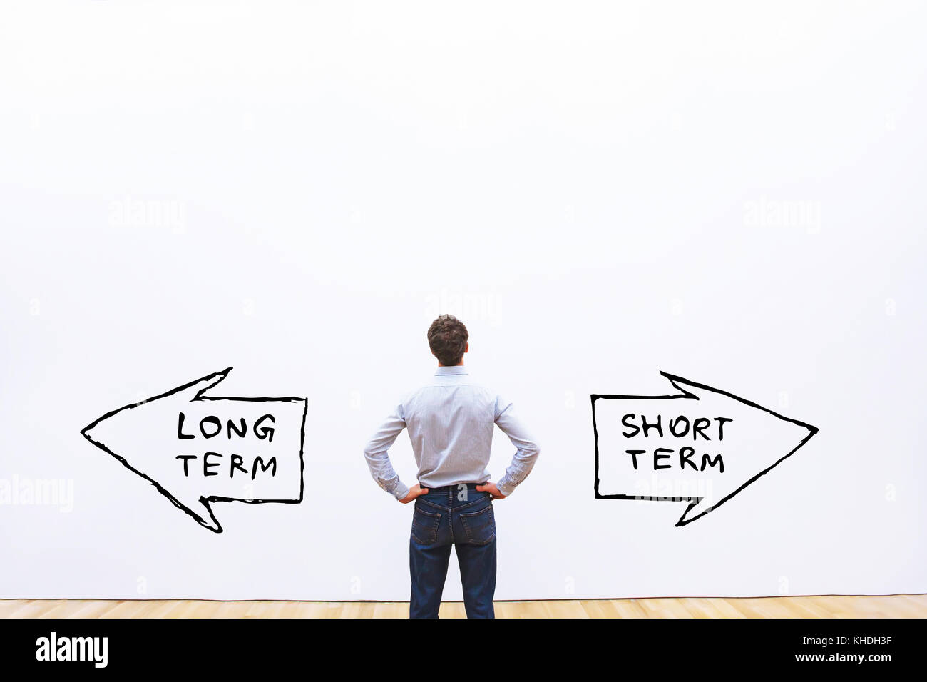 Langfristige vs. kurzfristige Konzept Stockfoto