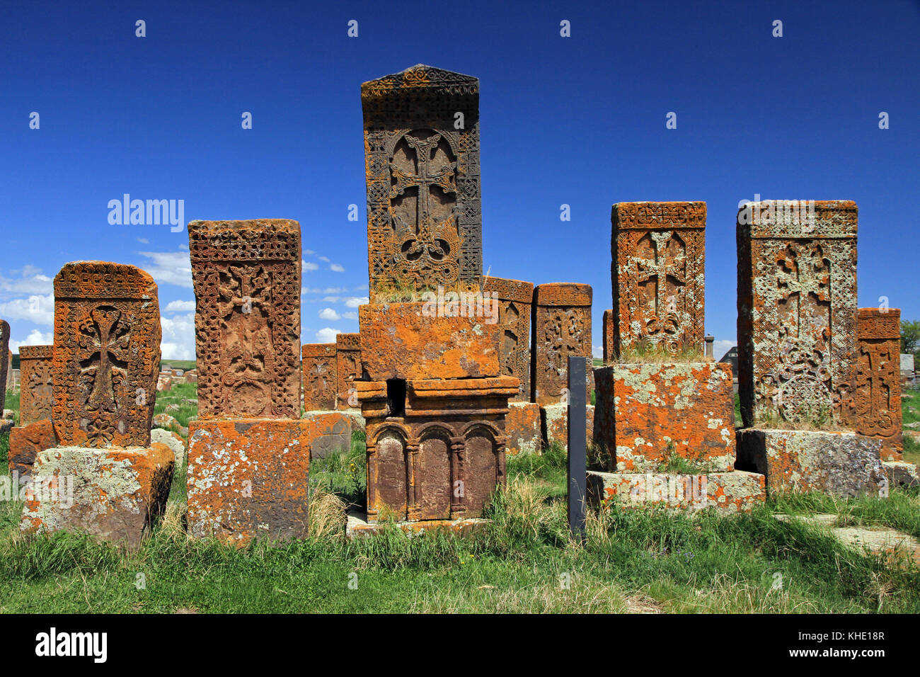Khachkars auf dem Friedhof Noratus, Armenien Stockfoto