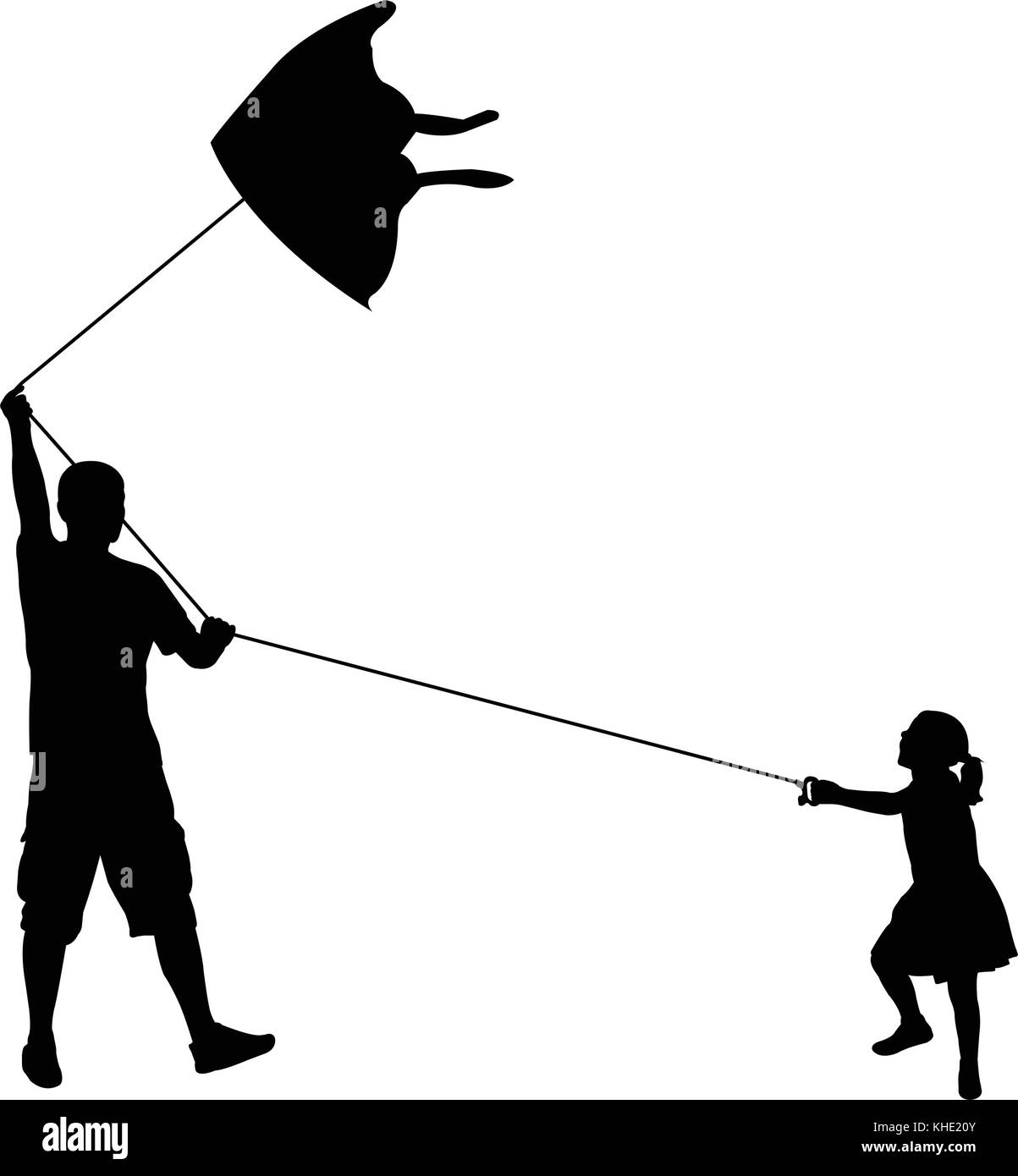 Vater und Tochter spielen mit Kite-Vektor Stock Vektor