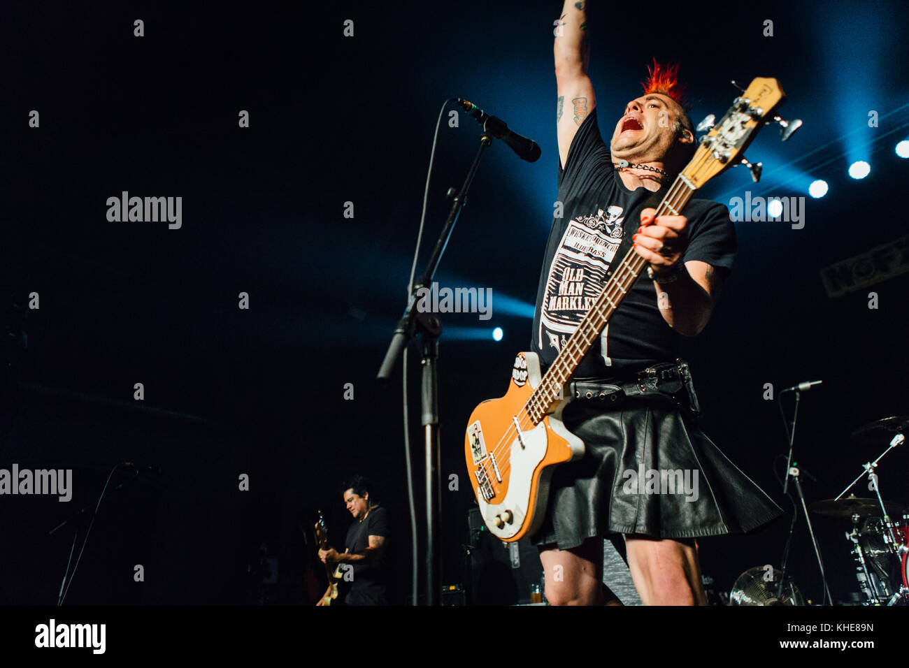 Die amerikanische Punkrock-Band NOFX spielt ein Live-Konzert im Amager Bio in Kopenhagen. Hier ist Sänger und Bassist Fat Mike live auf der Bühne zu sehen. Dänemark, 15/06 2016. Stockfoto