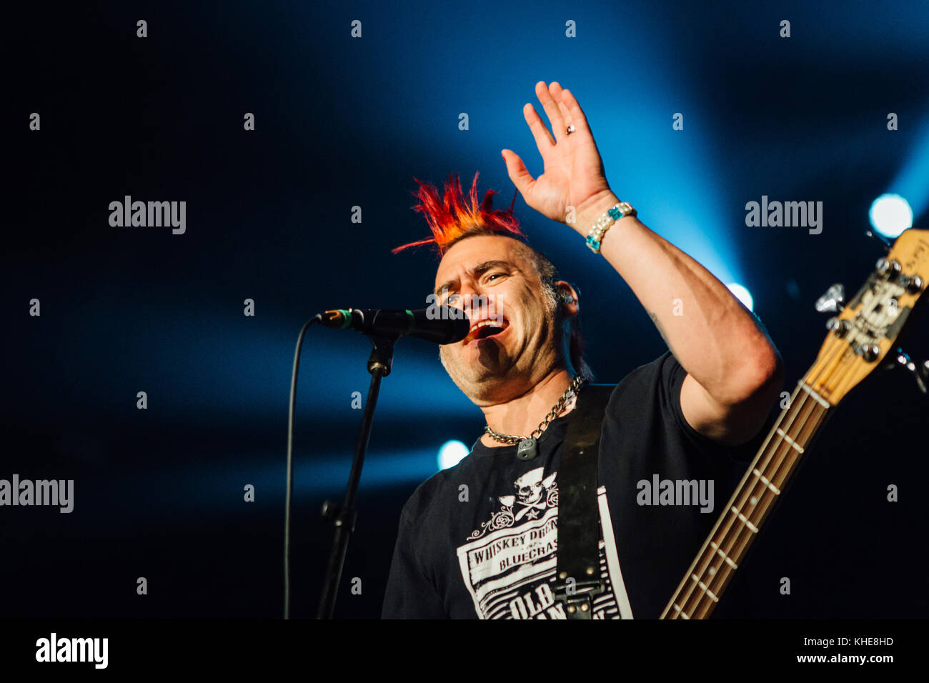 Die amerikanische Punkrock-Band NOFX spielt ein Live-Konzert im Amager Bio in Kopenhagen. Hier ist Sänger und Bassist Fat Mike live auf der Bühne zu sehen. Dänemark, 15/06 2016. Stockfoto