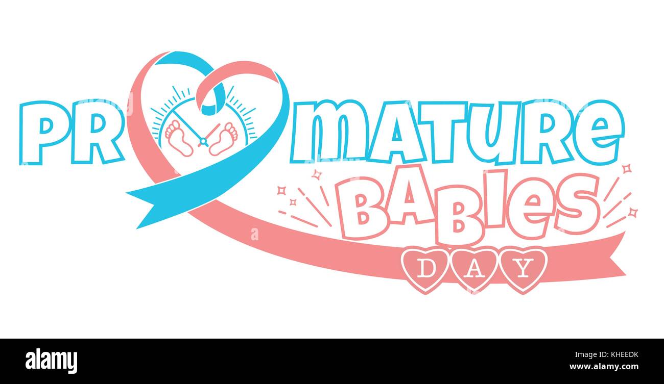 Konzept der Speichern von neugeborenen Lebens in Form einer Inschrift frühgeborenes Baby Tag und ein rosa Blue Ribbon und kleine Ausdrucke des Neugeborenen scheide Stock Vektor