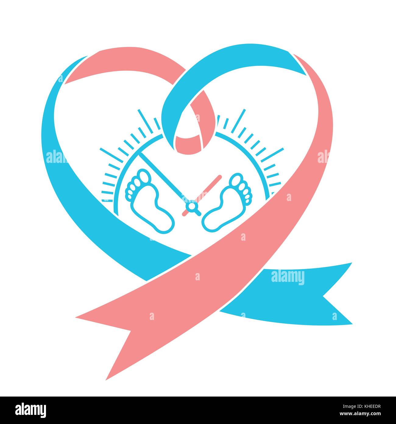 Symbol der Geburten eines Neugeborenen frühgeborenes Baby in Form einer rosa Blue Ribbon und kleine Ausdrucke des Neugeborenen Scheide. Symbol in linearen Stil Stock Vektor