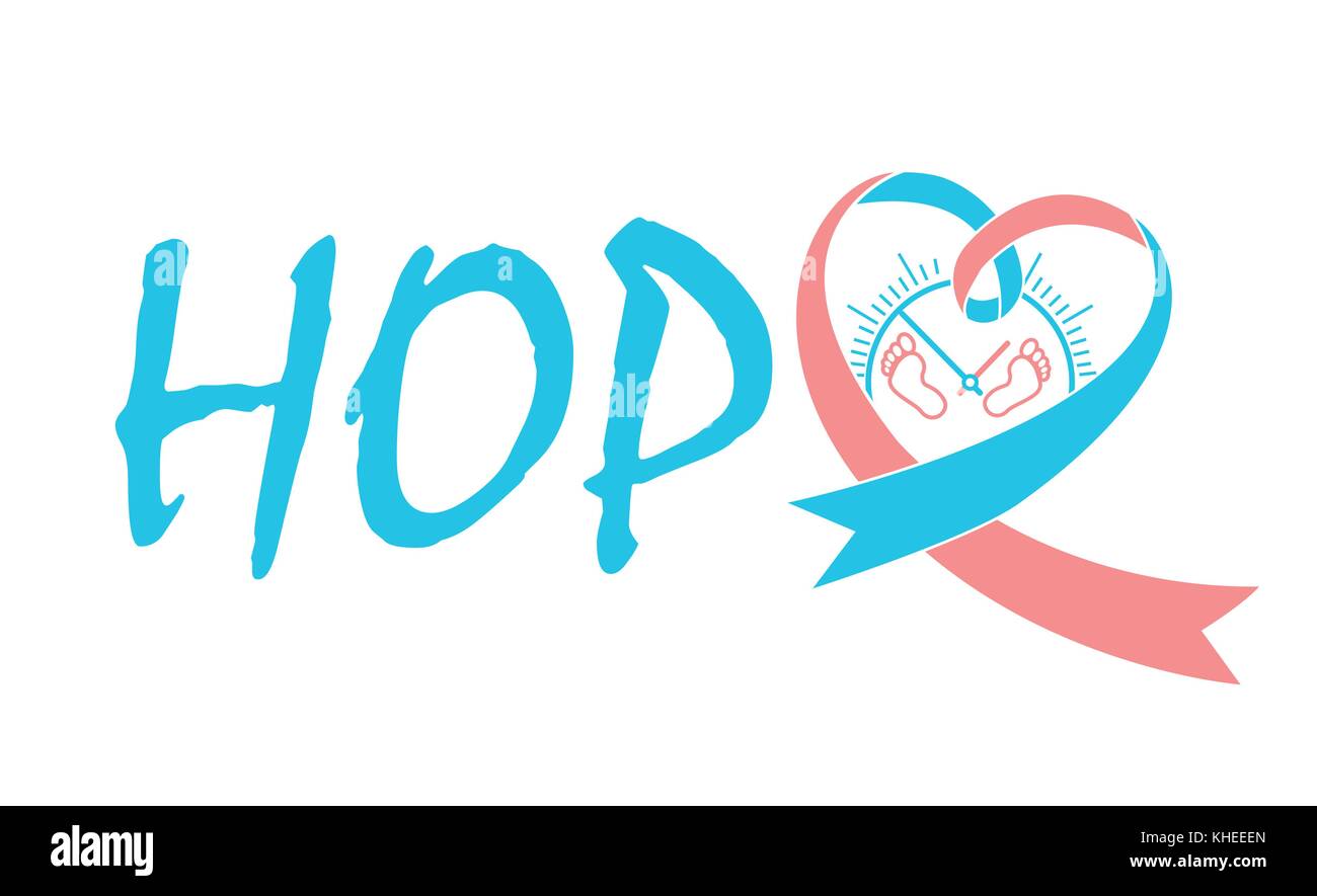 Konzept der Speichern von neugeborenen Lebens in Form einer Inschrift Hoffnung und ein rosa Blue Ribbon und kleine Ausdrucke des Neugeborenen scheide Stock Vektor