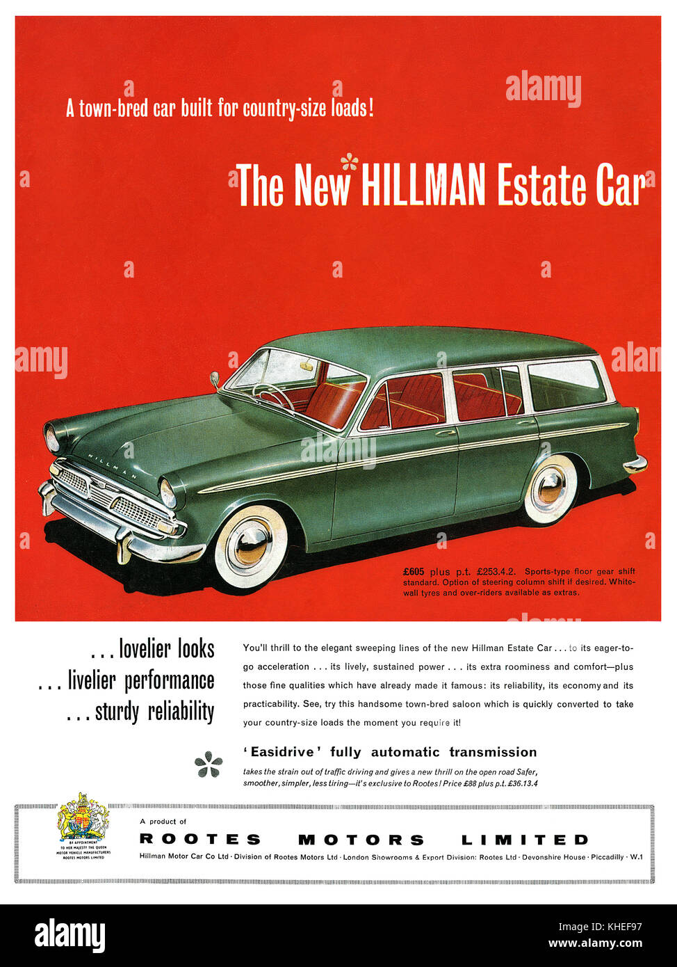 1959 britischen Werbung für die Hillman Immobilien Auto. Stockfoto