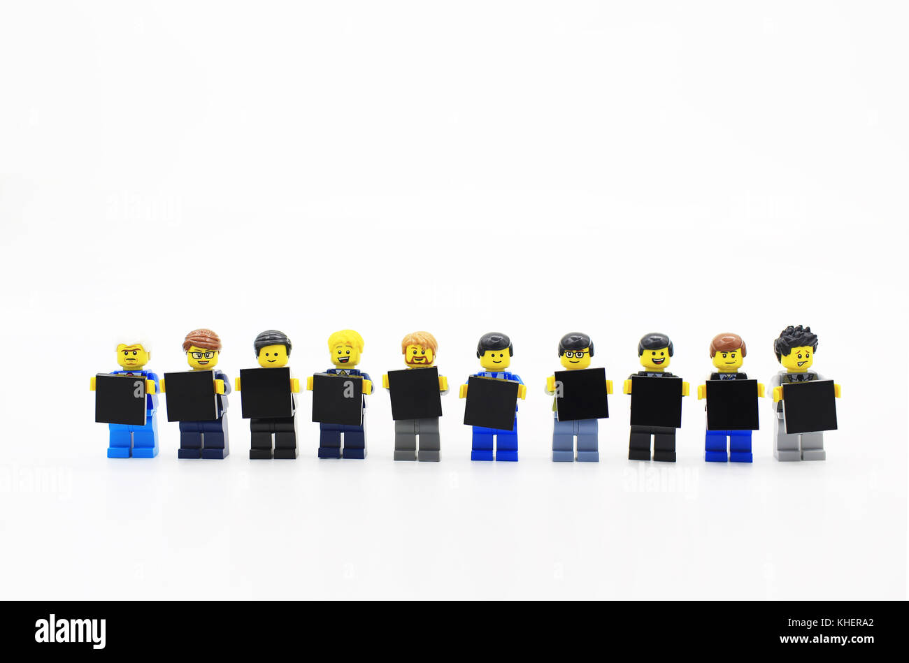 Lego Mann was zu sagen Stockfoto