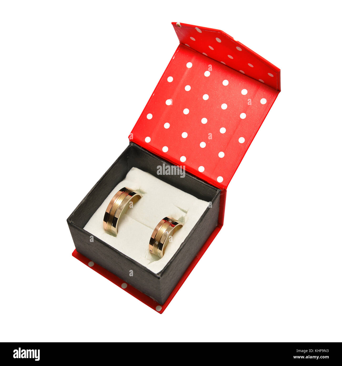 Hochzeit Ringe in Red Box Stockfoto