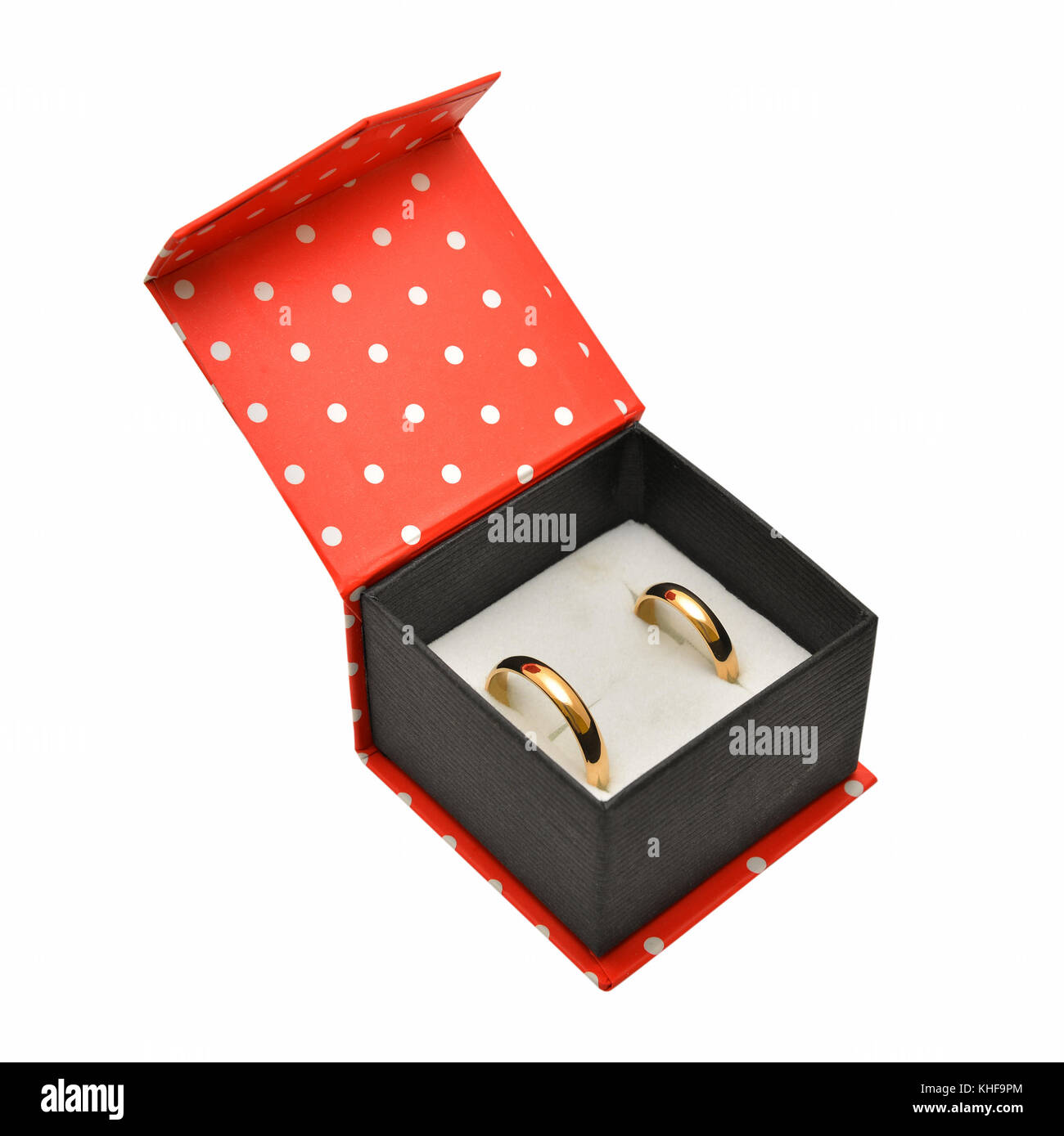 Hochzeit Ringe in Red Box Stockfoto
