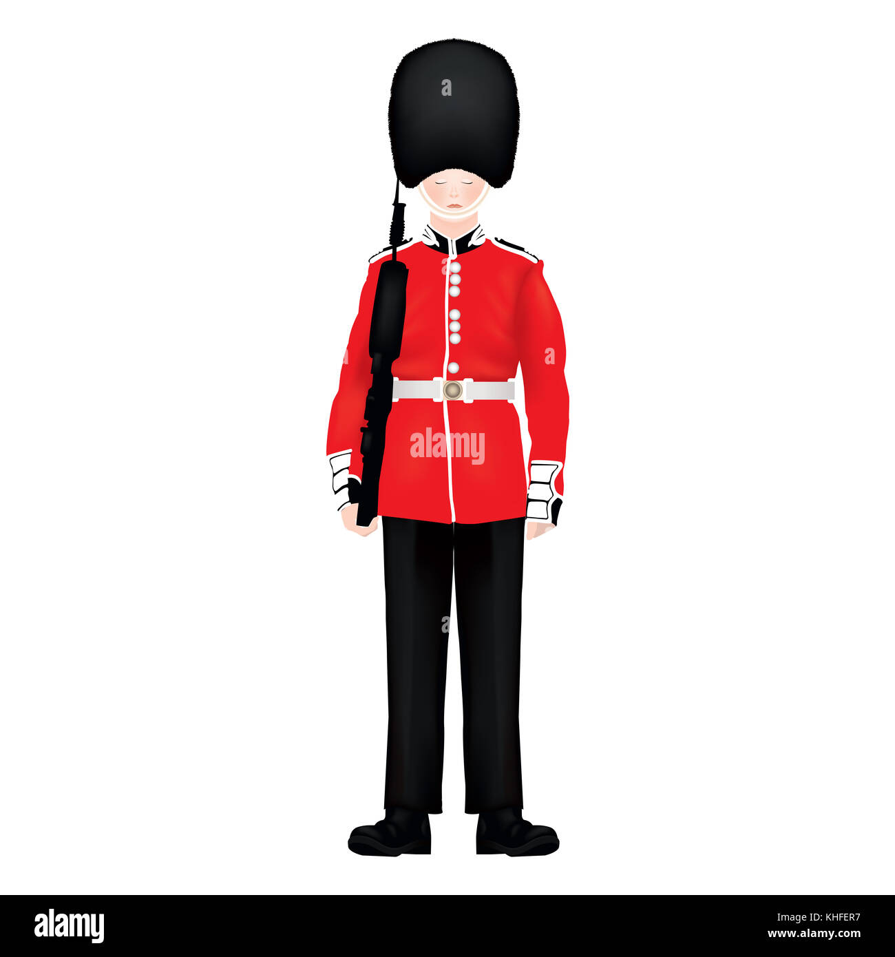Beefeater Soldat - London Zeichen - Symbol - Sehr detaillierter, isoliert Abbildung - Weißer Hintergrund Stockfoto