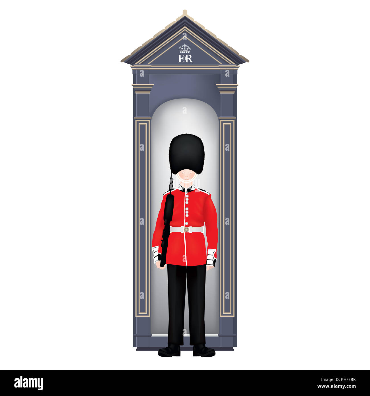 Beefeater Soldat im Wachhaus - London - Symbole - sehr detaillierte isoliert - Weißer Hintergrund Stockfoto