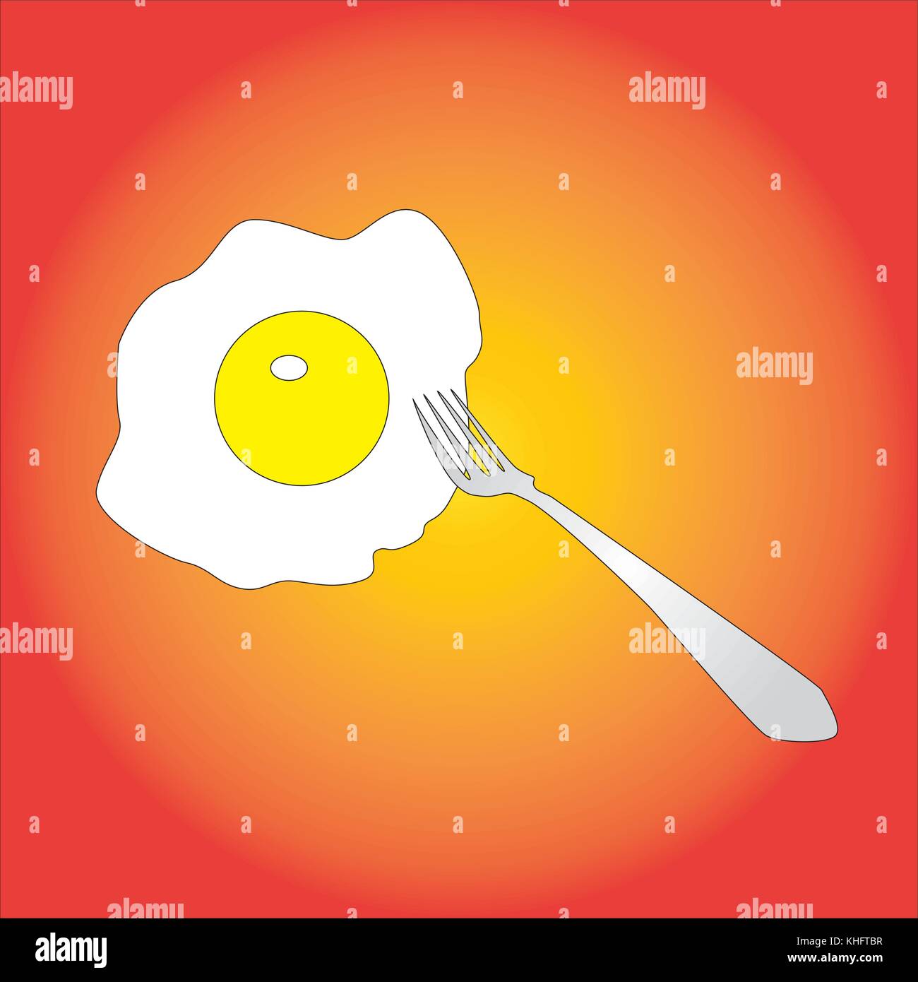 Gebratene Eier mit einer Gabel für Frühstück isoliert Farbverlauf Hintergrund. Stock Vektor