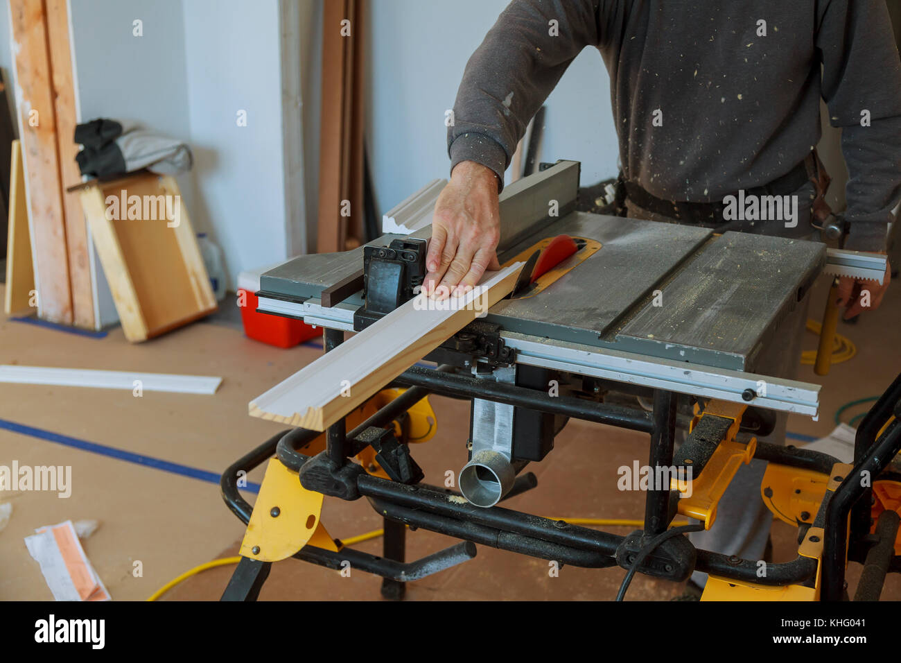 Kreissäge schneiden Holzbrett close-up Blade Konzepte Stockfoto