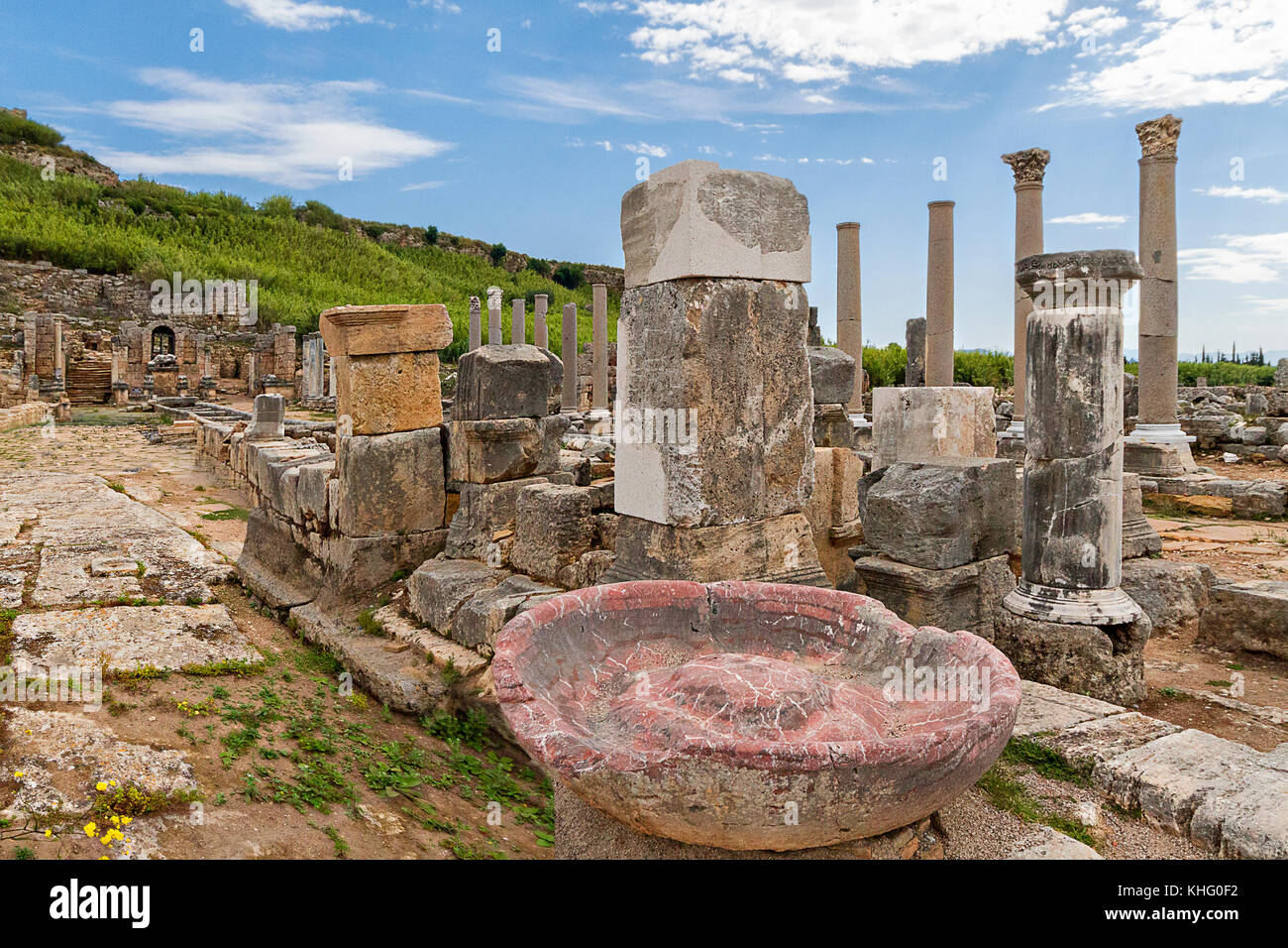 Ruinen der römischen Stadt Perge in Antalya, Türkei. Stockfoto