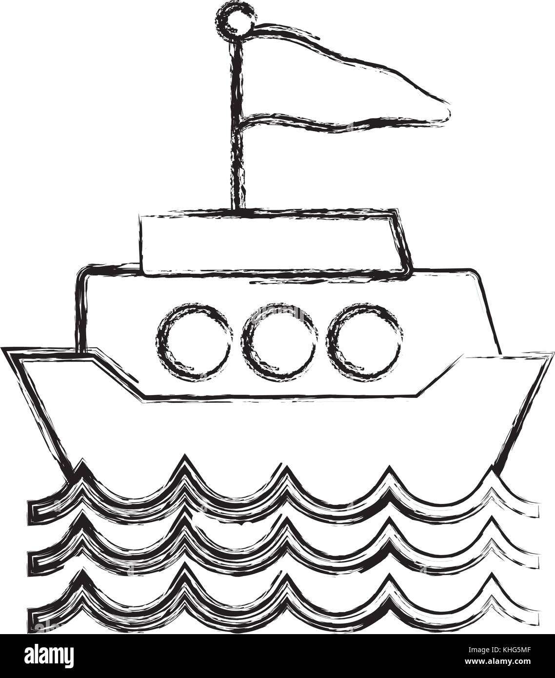 Abbildung Schiff Transport mit Flagge Design und Wellen Stock Vektor