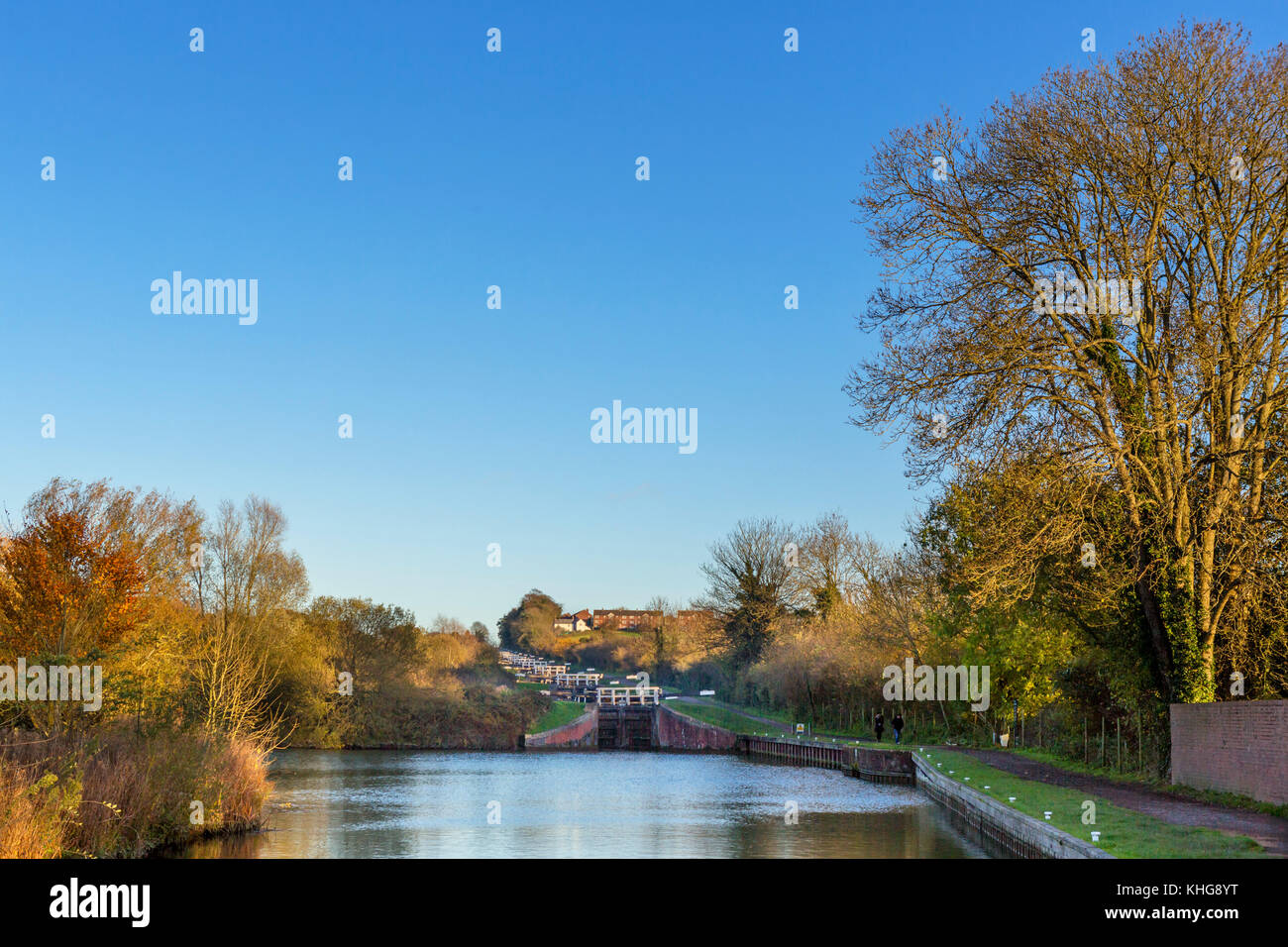 Main Flug von Caen Hill Schlösser, Kennet und Avon, Devizes, Wiltshire, England, Großbritannien Stockfoto