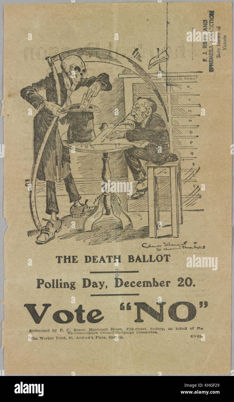 Der Tod Stimmzettel (1917 Volksabstimmung) Stockfoto
