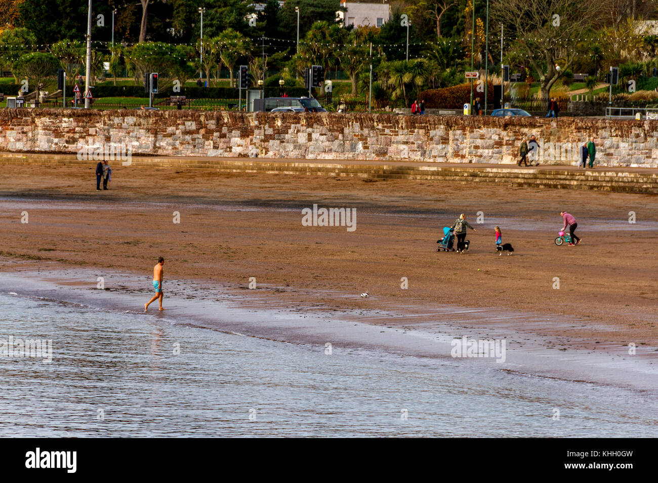 Torquay, Devon, England, Großbritannien, 19. November 2017, UK Wetter: Wolken und Sonnenschein lockt eine tapfere Seele tauchen Sie ein in Torquay, Credit: James Hodgson/Alamy Leben Nachrichten nehmen. Stockfoto