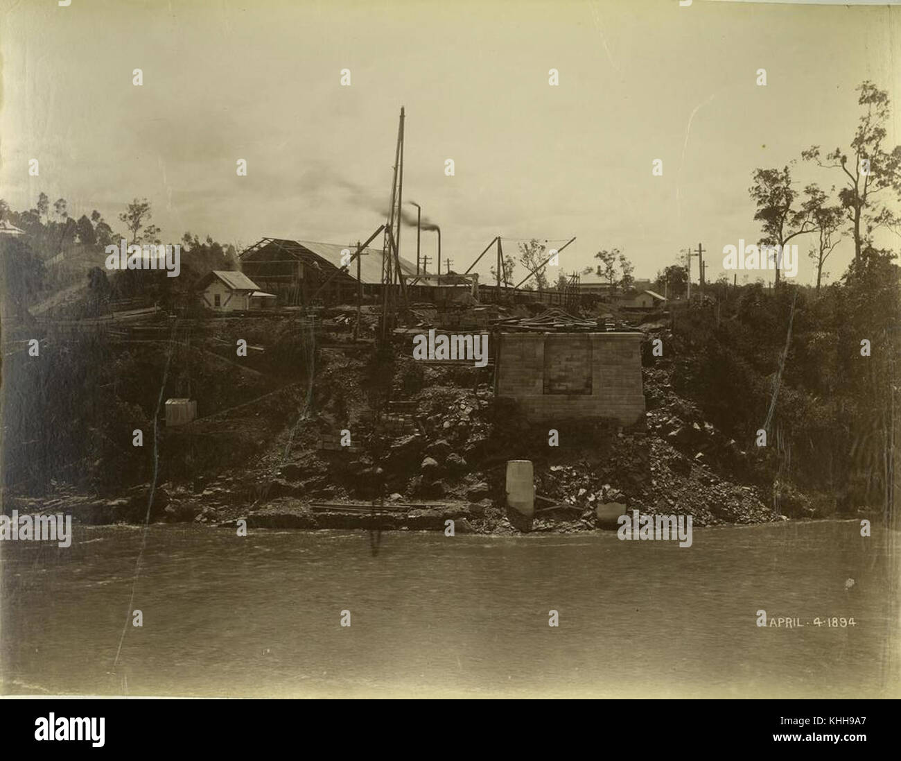 1 233395 frühen Stadien in der constructin der Indooroopilly Eisenbahnbrücke, 1894 Stockfoto