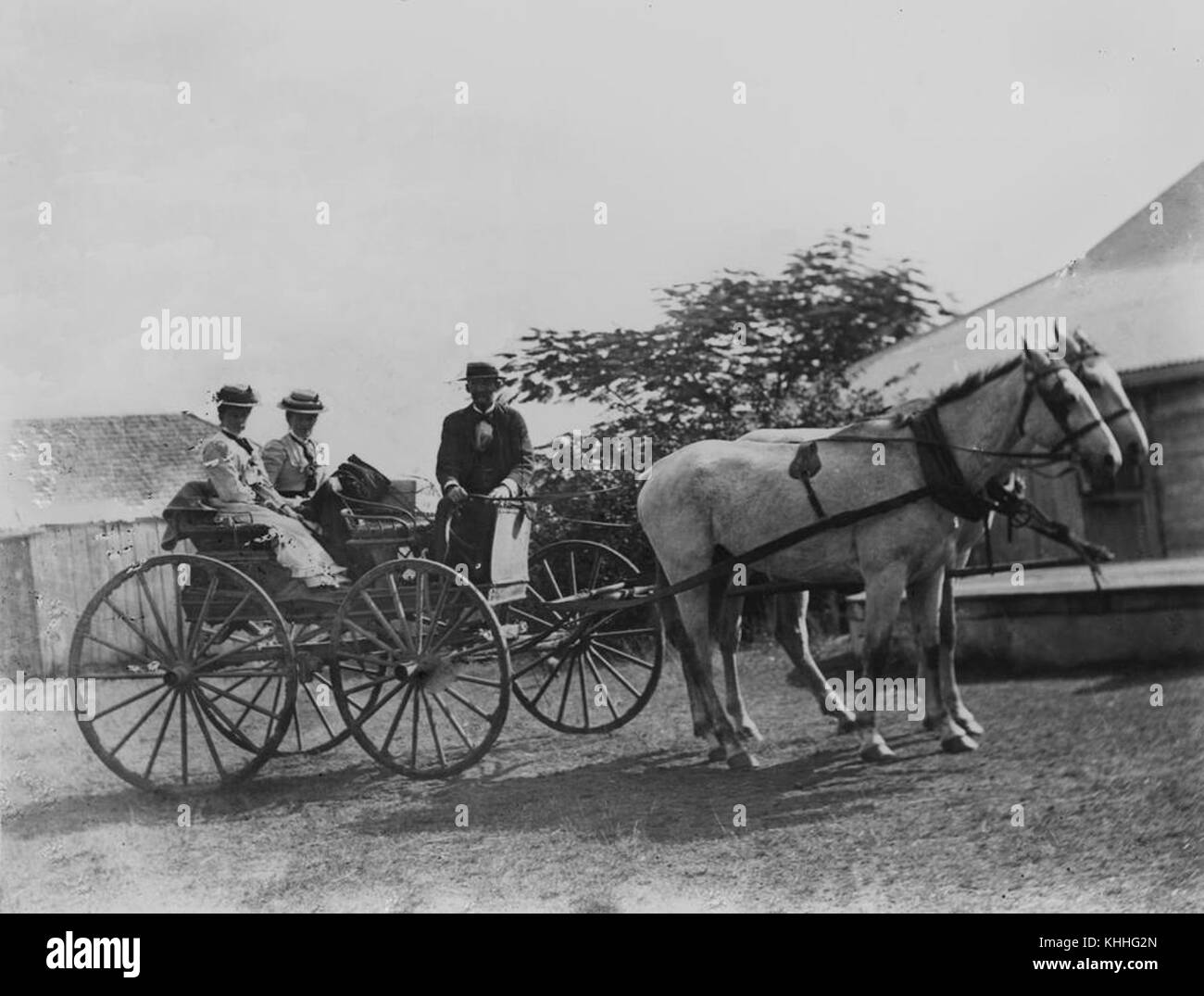 2 297083 Personen in einem Wagen mit vier Rädern montieren, Alma, 1890 s Stockfoto